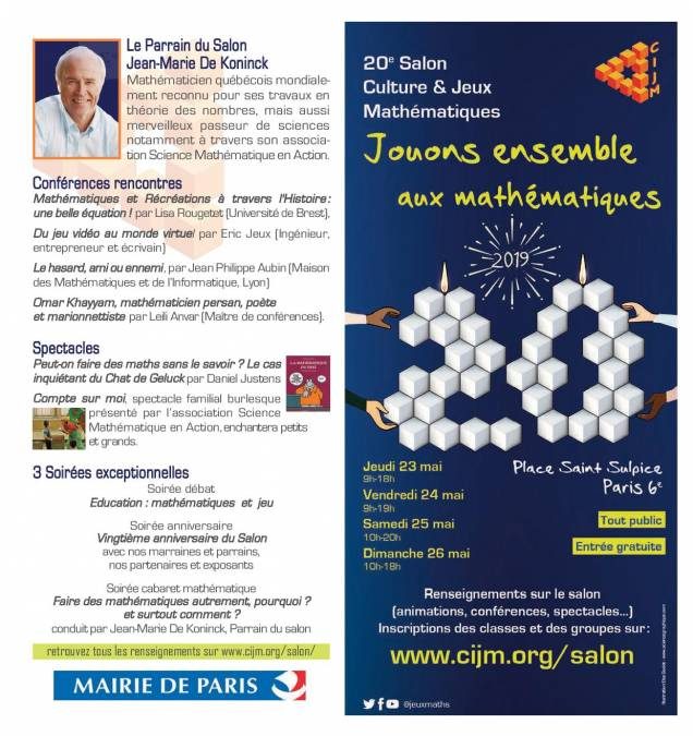 « Jouons ensemble aux mathématiques » du 23 au 26 mai 2019