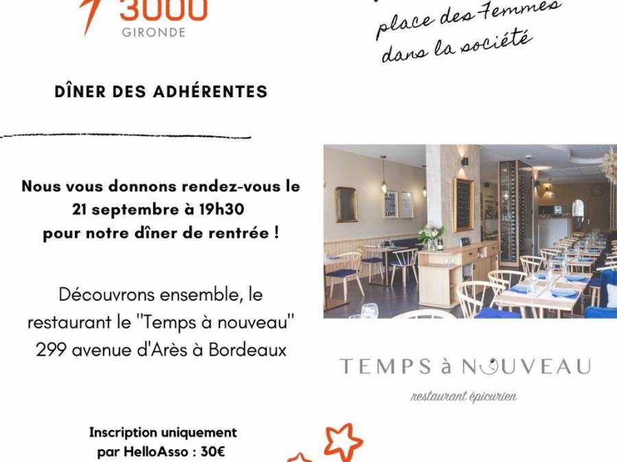 Dîner de rentrée des adhérentes Femmes 3000 Gironde